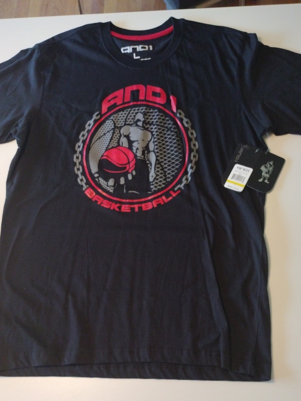 AND1 Black Short-Sleeve Basketball Graphic Tee with Red Accents (BOGO)